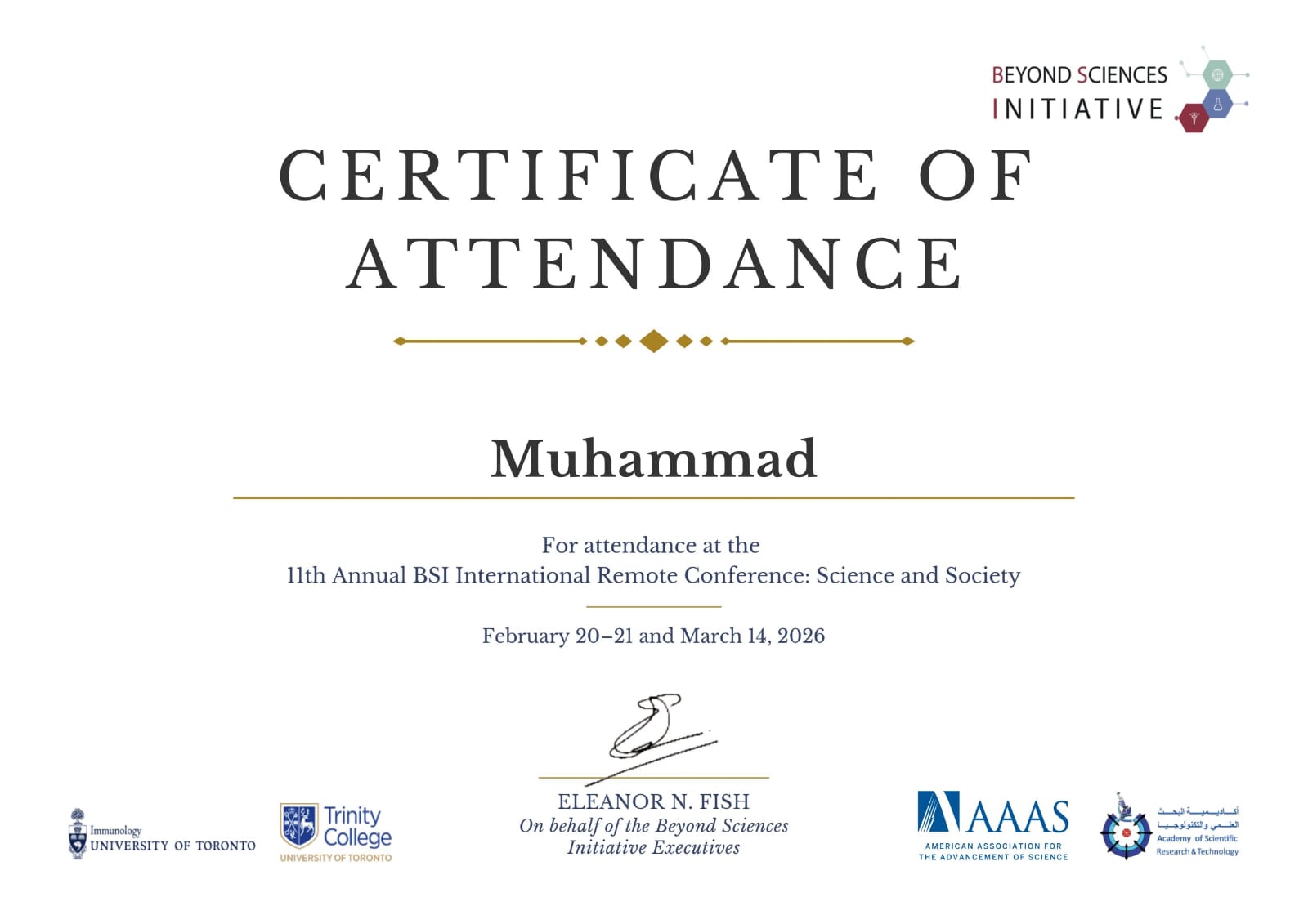 BSI conference certificate