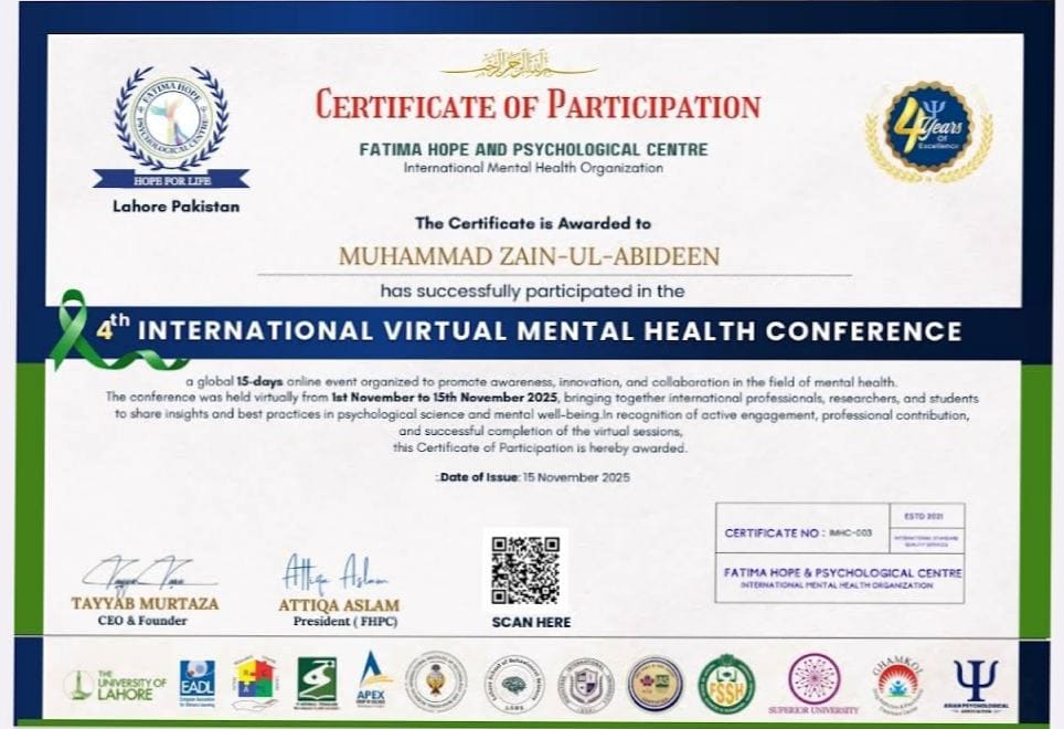 Mental health conference certificate